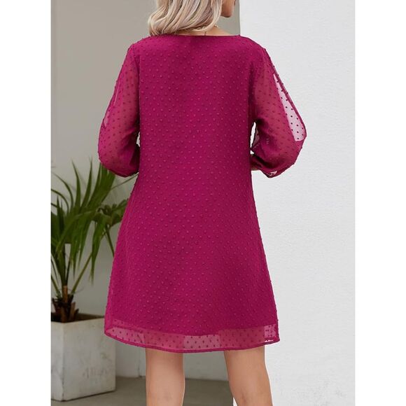 Yikomi Fushia Loose V Neck 3/4 Split Sleeve Flowy Shift Mini Party Dress Sz L - Picture 2 of 8